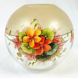 Vintage Hand Painted Floral Glass Fishbowl Vase 7.25” tall